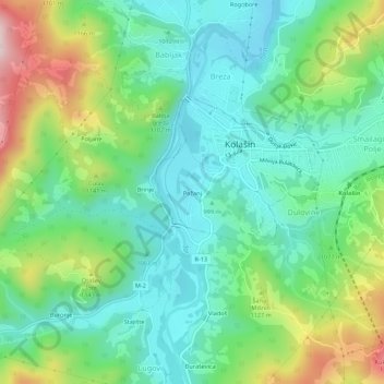 Pažanj topographic map, elevation, terrain