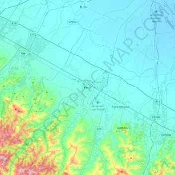 Forlì topographic map, elevation, terrain