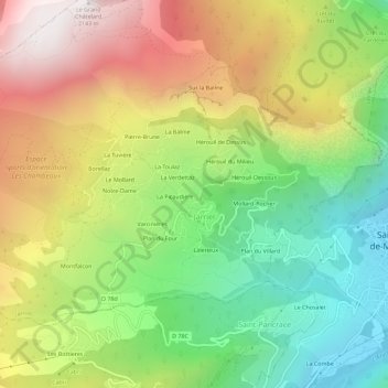 Le Cruet topographic map, elevation, terrain