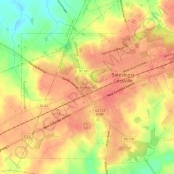 Batesburg topographic map, elevation, terrain