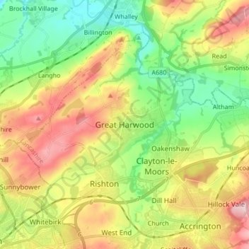 Great Harwood topographic map, elevation, terrain