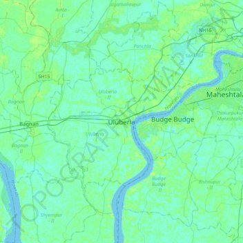 Uluberia topographic map, elevation, terrain