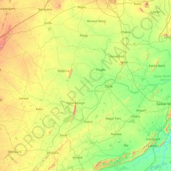 Tonk topographic map, elevation, terrain