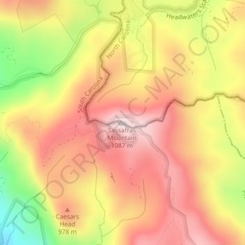 Sassafras Mountain topographic map, elevation, terrain