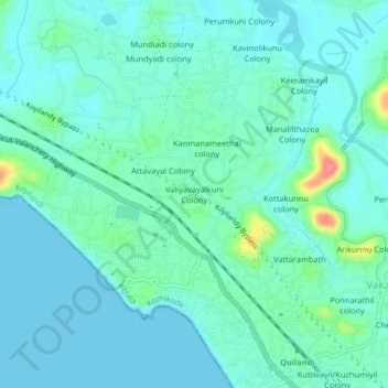 Valiyavayalkuni Colony topographic map, elevation, terrain