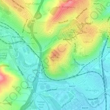 The Gaer topographic map, elevation, terrain