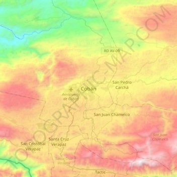 Cobán topographic map, elevation, terrain