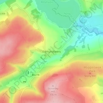 Edmundbyers topographic map, elevation, terrain