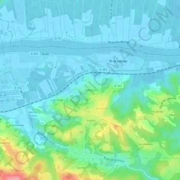Oïhanto topographic map, elevation, terrain