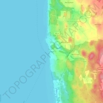Ambach topographic map, elevation, terrain