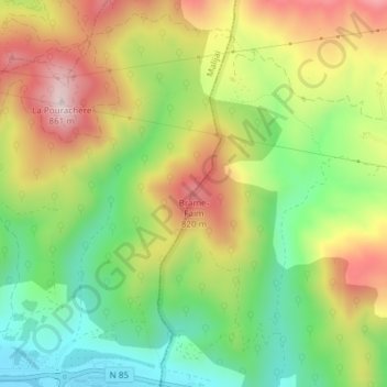Brame-Faim topographic map, elevation, terrain