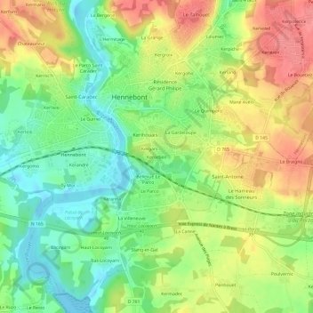 Kerorben topographic map, elevation, terrain