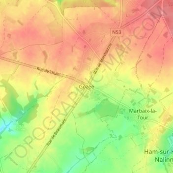 Gozée topographic map, elevation, terrain