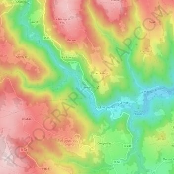 Moulas topographic map, elevation, terrain