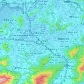 Sheung Shui topographic map, elevation, terrain