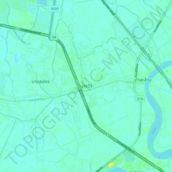 Bang Wua topographic map, elevation, terrain