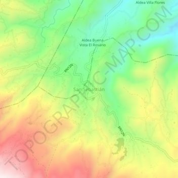 San Sebastián topographic map, elevation, terrain
