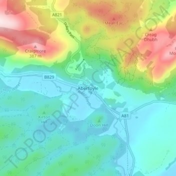 Aberfoyle topographic map, elevation, terrain