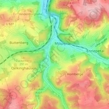 Berninghausen topographic map, elevation, terrain