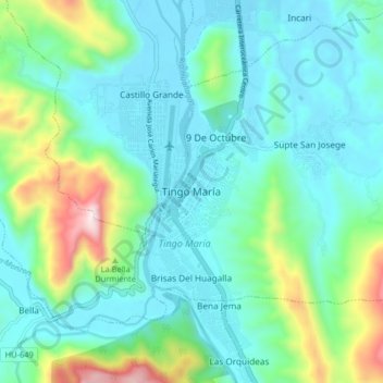 Tingo María topographic map, elevation, terrain