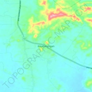Kinabatangan topographic map, elevation, terrain