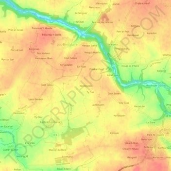 Kerdeozen topographic map, elevation, terrain
