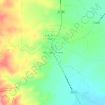 Falda del Carmen topographic map, elevation, terrain
