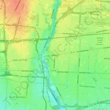 Bexley topographic map, elevation, terrain