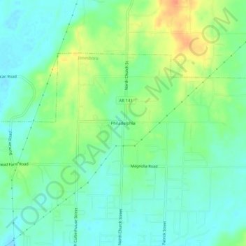 Philadelphia topographic map, elevation, terrain