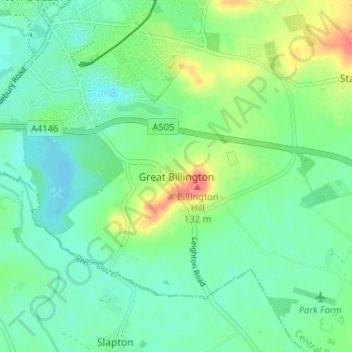 Great Billington topographic map, elevation, terrain
