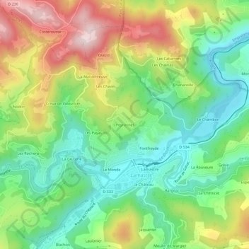 Peyronnet topographic map, elevation, terrain