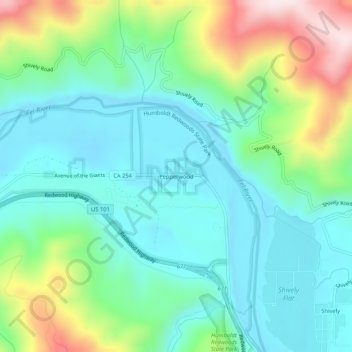 Pepperwood topographic map, elevation, terrain