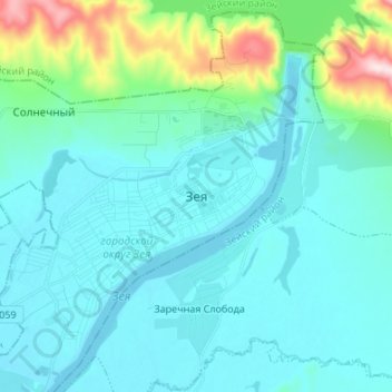 Zeya topographic map, elevation, terrain