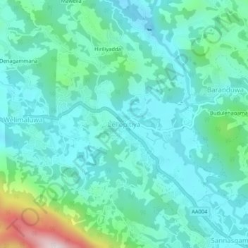Lellopitiya topographic map, elevation, terrain