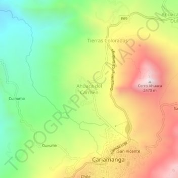 Ahuaca del Carmen topographic map, elevation, terrain