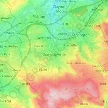 Oswaldtwistle topographic map, elevation, terrain