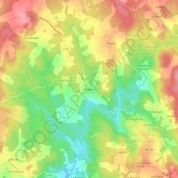 Fargeas topographic map, elevation, terrain