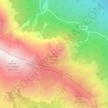 Monte Coppe topographic map, elevation, terrain