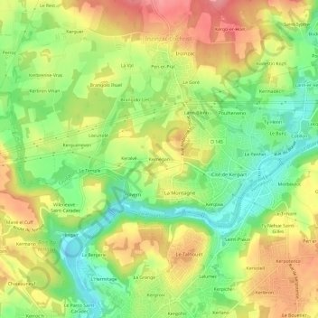Kernégan topographic map, elevation, terrain
