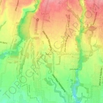 Tebongkan topographic map, elevation, terrain