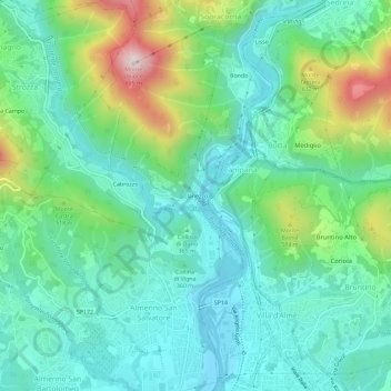Clanezzo topographic map, elevation, terrain