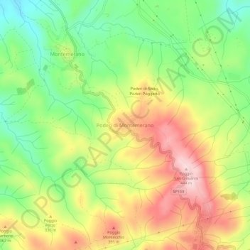 Poderi di Montemerano topographic map, elevation, terrain