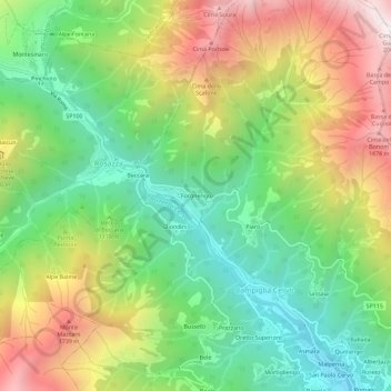 Forgnengo topographic map, elevation, terrain