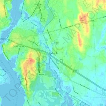 Seekonk topographic map, elevation, terrain