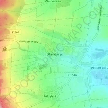 Oberdorla topographic map, elevation, terrain