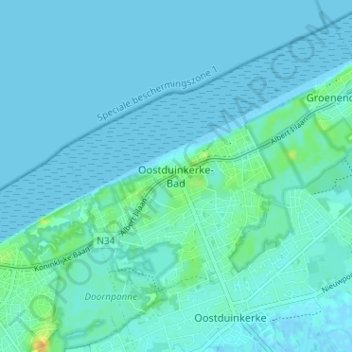 Oostduinkerke-Bad topographic map, elevation, terrain