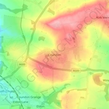 Coundon topographic map, elevation, terrain