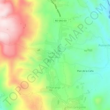Santa Cruz Naranjo topographic map, elevation, terrain