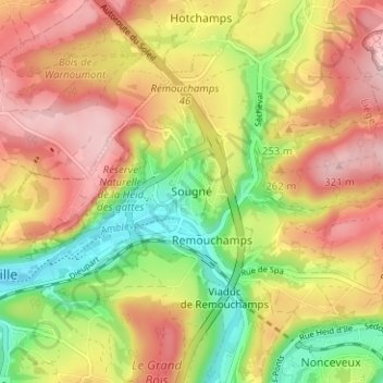 Sougné topographic map, elevation, terrain