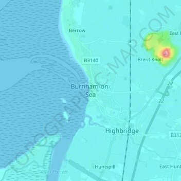 Burnham-on-Sea topographic map, elevation, terrain